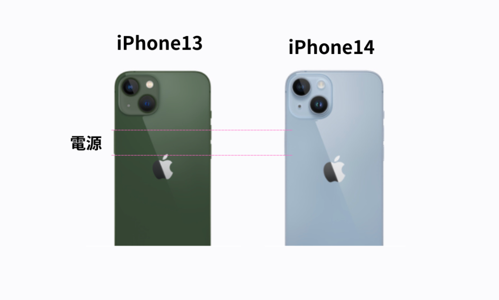 iPhone14と13の電源の大きさ比較画像